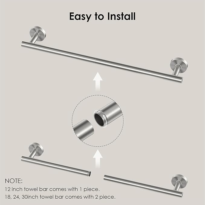 FORIOUS Towel Bar 24" Towel Racks for Bathroom Wall 2 Pack Brushed Nickel | Total Length 26 Inch, Rustproof, Stainless Steel Towel Holder, Wall Mounted for Bathroom Bedroom, Heavy Duty, Space Saving