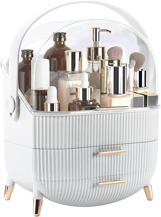 Makeup Organizer, Large Skincare Organizer for Vanity with Drawers & Cover | Makeup Storage Box, Large Capacity Cosmetic Display Cases Makeup Storage Box for Bedroom, Bathroom, Gifts for Women(White)