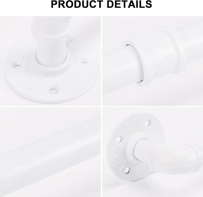 Industrial Pipe Towel Rack Towel Bar, Heavy Duty Wall Mounted Rustic Farmhouse Bath Towel Holder for Bathroom (White, 28 inch)