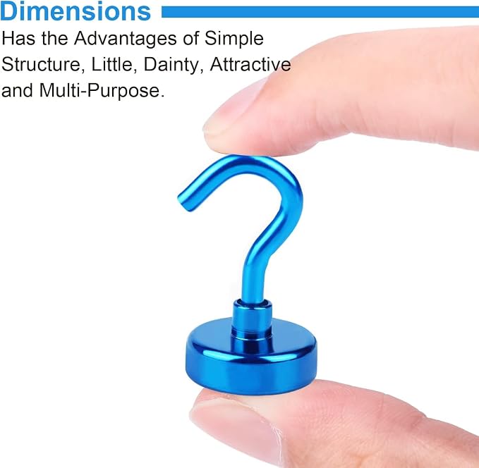 DIYMAG Magnetic Hooks 20pcs 30lbs+ Cruise Essentials 2026 Magnet Hook Blue | Neodymium Heavy Duty Strong Magnets Hanging Ship Cabins Refrigerator Fridge Classroom Beach Vacation Kitchen Grills Home Tool