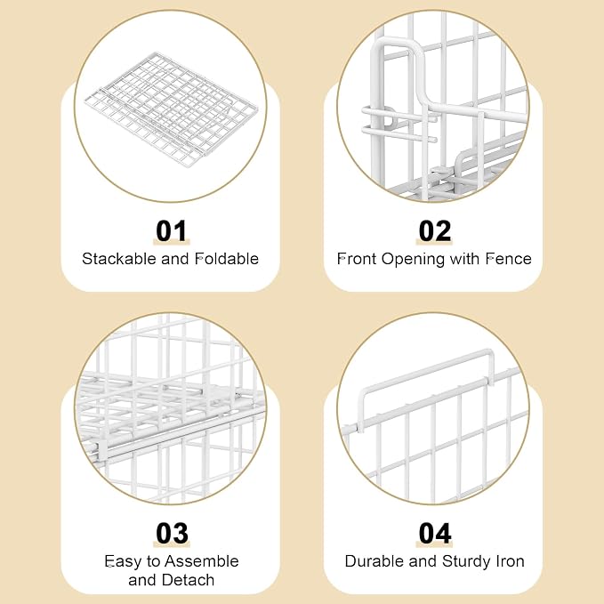 6-Tier Stackable Closet Organizers and Storage Basket - Foldable Closet Shelf Organizer System, Sturdy Metal Space-Saving Clothes Storage Bins for Wardrobe, White