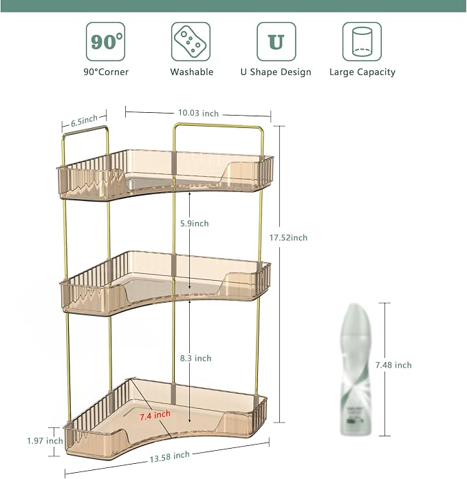 Webetop 3 Tier Corner Bathroom Organizer Countertop for Skincare & Dresser | Multi-Purpose For Toiletries/Perfume, Easy Wipe-Clean Surface, Stable Triangular Base, Generous Shelf Depth, Modern Look