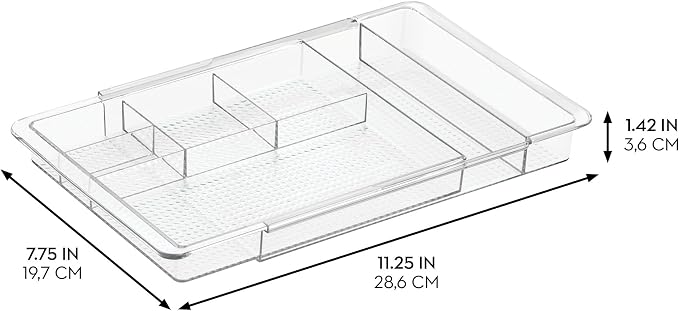 iDesign Expandable Makeup Drawer Organizer, Shallow Tray for Bathroom or Vanity Storage - Clear