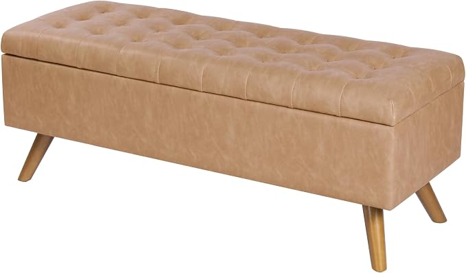 HomePop 48" Modern Tufted Storage Bench - Sand Faux Leather