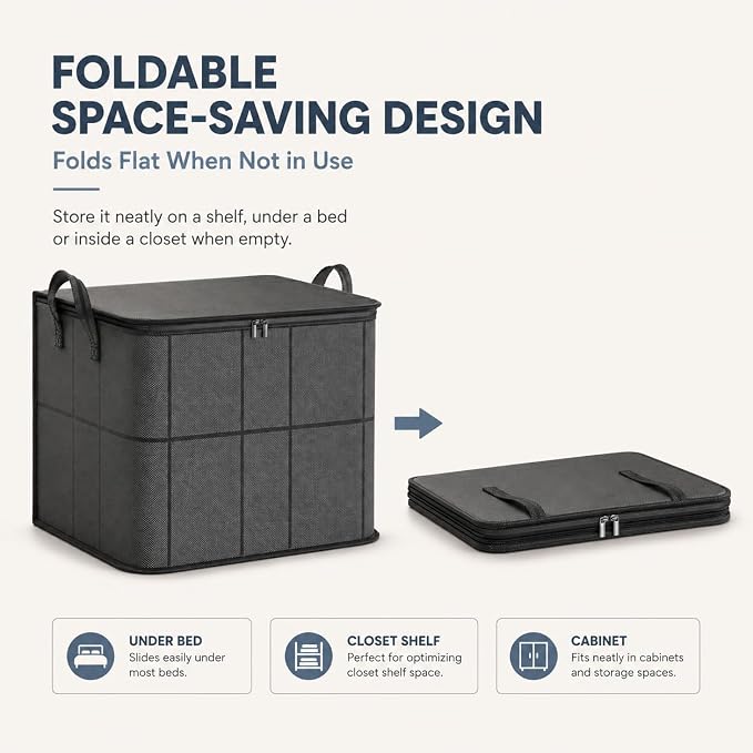 Spacious Moving Foldable Storage Bin with Reinforced Handles & Zipper，M：3 | XXL Foldable Large Capacity Storage Bag for Bedding, Blankets and Seasonal Clothes