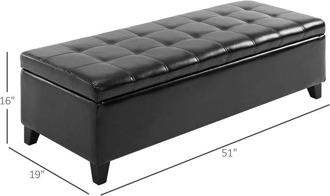 HOMCOM 51" Ottoman Storage Bench Faux Leather Storage Chest Black | Lift Top, Tufted Ottoman, Living Room, Entryway