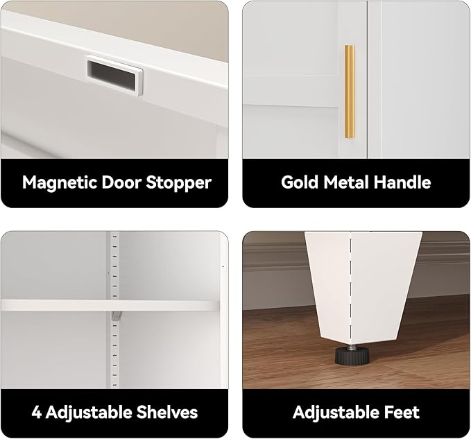 COFaR 67" Tall Metal Pantry Cabinet, White Storage Cabinet with Magnetic Door & 4 Adjustable Shelves, Slim Freestanding Cupboard for Kitchen, Bathroom, Living Room