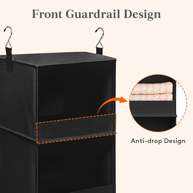 Lifewit 3 Tier Hanging Clothes Storage Organizer for RV, 1 Pack, Black | Front Anti-Slip Closet Storage Hanger with 2 Sturdy Hooks, Vertical Foldable Sweater Organization for Shelf, Wardrobe, Dorm