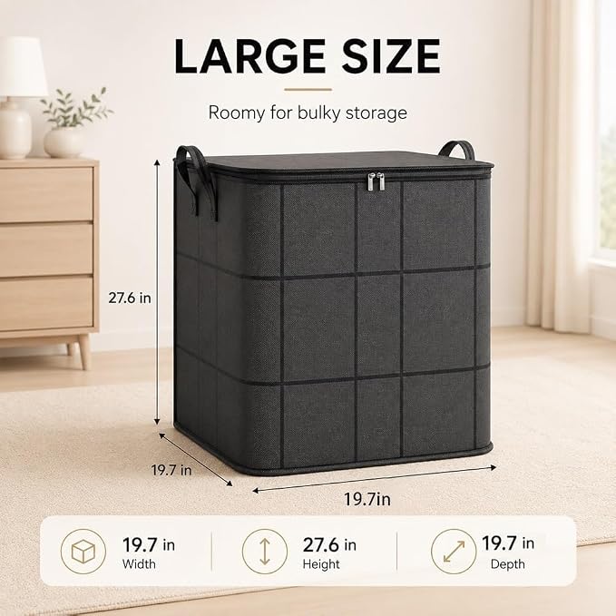 Spacious Moving Storage Bin – Zippered Organizer for Quilts, Large Fabric Storage Bag with Carry Handles for Bedding, Comforters, Blankets, Winter Clothes, Closet & Moving (3PCS)