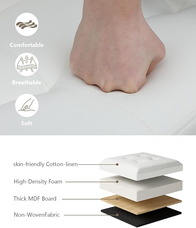 Folding Storage Ottoman Bench, White, 30 Inches | Multi-Functional Ottoman Foot Rest, End of Bed Bench, Storage Chest, Living Room, Bedroom, Hallway, Entryway, 600 lb Capacity