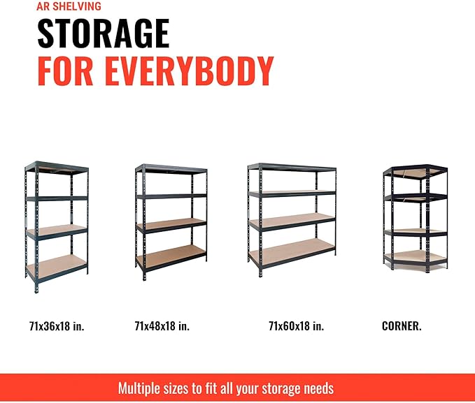 AR Shelving, Versatile Combinable Shelving Collection 48in.W, Height 71 in, Width 48 in, Depth 18 in, Model# TR18S402KHGDD8US0
