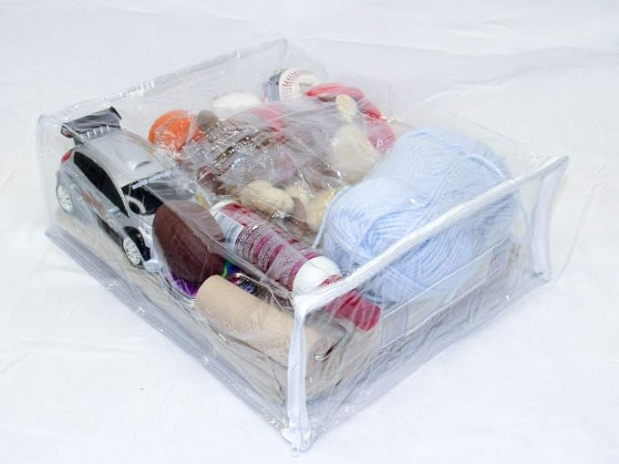 20-Pack Heavy Duty Vinyl Zippered Closet Square Storage Bags (Clear) for Sweaters, Throws, Arts & Crafts, Toys and Much More! (12" x 15" x 5") 3.9 Gallon