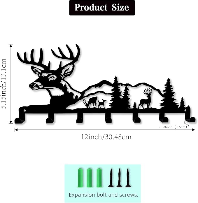 Key Holder for Wall Decorative, Metal Key Holder, Key Organizer for Wall Mount, Hanging Key Rack with 7 Hooks, Key Hooks for Hallway Entryway Office Kitchen Farmhouse (Deer)