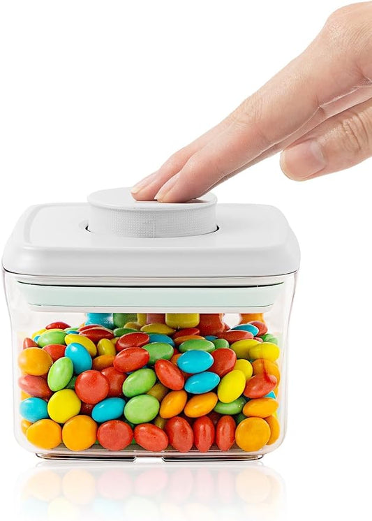 Small Airtight Container, 0.3Qt Mini Snack Jar with Pop-Top Lid | BPA-Free Stackable Food Storage for Candy, Nuts, Dog Treats, Brown Sugar, Tea Bags, Spices and Everyday Pantry Essentials