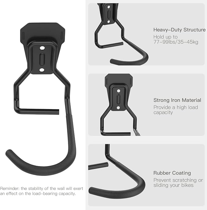 Housolution Bike Wall Mount with Fixed Hook, [2 Pack] Bike Storage Rack | Bike Rack Vertical Stand for Garage - Easily Hang/Detach - with Screws Iron Bike Hanger Brackets