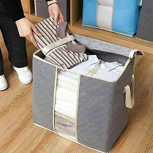 Foldable Large Storage Bags 2 Pack, Clothes Quilt Blanket Pillow Bedding | 18x11x17 inch size, clear window, sturdy handles, holds comforter Under Bed Organizer