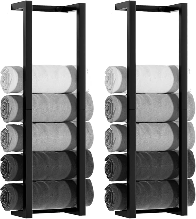 2 Pack Wall Mounted Towel Racks for Rolled Towels,304 Stainless Steel Towel Storage Rack for Bathroom, 30 Inch Bath Towel Holder Matte Black