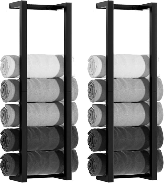 2 Pack Wall Mounted Towel Racks for Rolled Towels,304 Stainless Steel Towel Storage Rack for Bathroom, 30 Inch Bath Towel Holder Matte Black