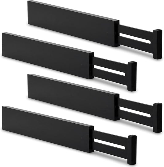 Utoplike Bamboo Kitchen Drawer Divider, Black Utensil Drawers Organizer | Adjustable, Spring Loaded, Works in Kitchen, Dresser, Bathroom, Bedroom, Drawer, Desk, 2.4" H, Fit 17.8"-20.6" Inner Drawer