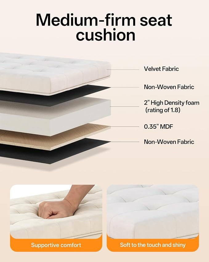 ABHENG Velvet Storage ottoman bench with legs,43.5”W x 15.7”D x 15.7”H,metal frame end of bed bench hold up to 770 LB,Large Storage Chest hold up to 770 LB,White UASND623W