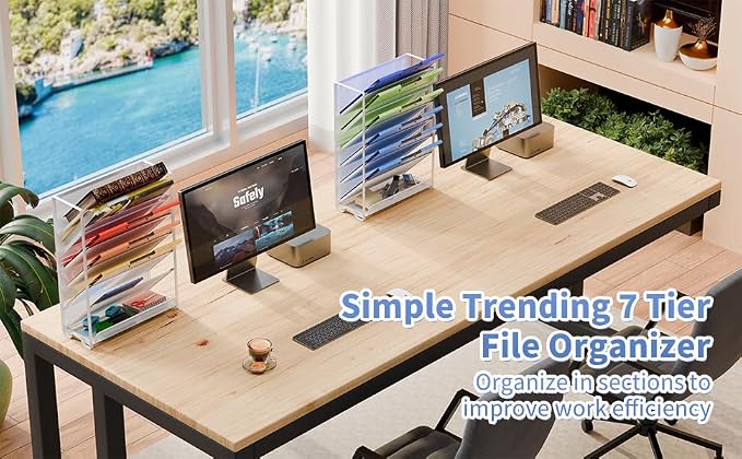 Simple Trending Wall File Organizer, Mesh 7-Tier Vertical Hanging File Holder, Desktop Metal Files Rack for Office and Home, Black