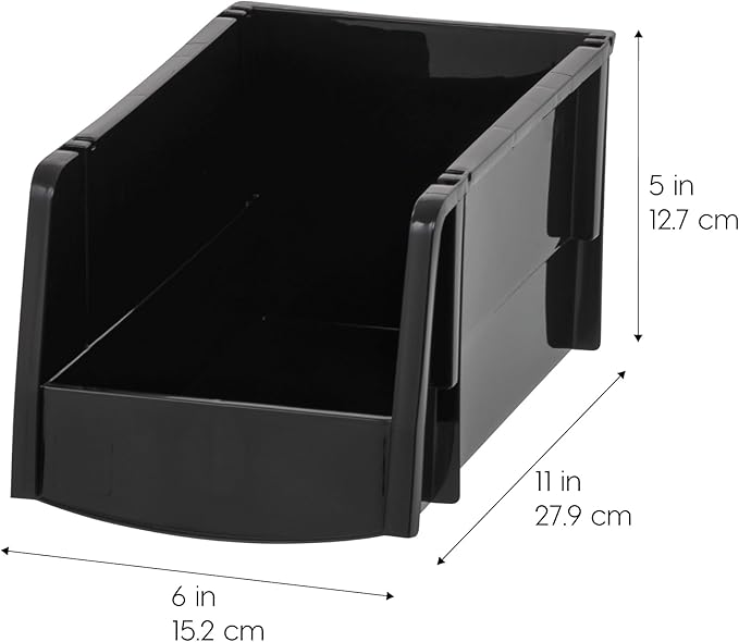 IRIS USA 8-Pack, Medium Stackable Storage Bins, Black | Organize small parts, hardware, craft supplies, pantry items, and household essentials with open-front access, stackable bins