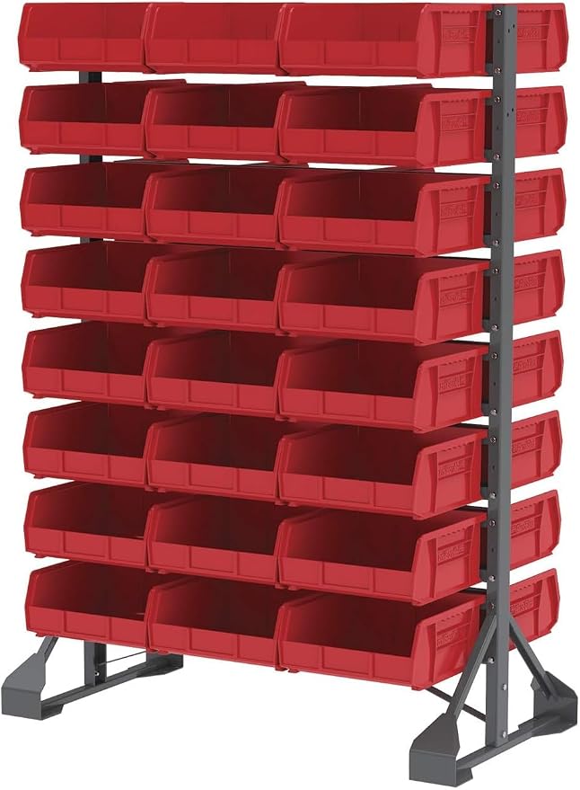 Akro-Mils 30235 AkroBins Plastic Storage Bins, 11"x11"x5", Red, 6-Pack | Space-Saving Stackable Bins for Garage, Pantry, Craft Organization