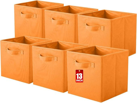 ShellKingdom Storage Bins, Foldable Fabric Storage Cube And Cloth Organizer | Storage Drawer For Closet And Toys, 13 X 13 X 13 INCH, 6 Pack (Orange)