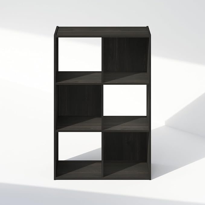 Furinno PELLI Book Shelf, 6-Cube Bookshelf, Cube Storage Organizer Bookcase, 11.7 x 23.7 x 35.4, for Living Room, Bedroom, Home Office, Espresso