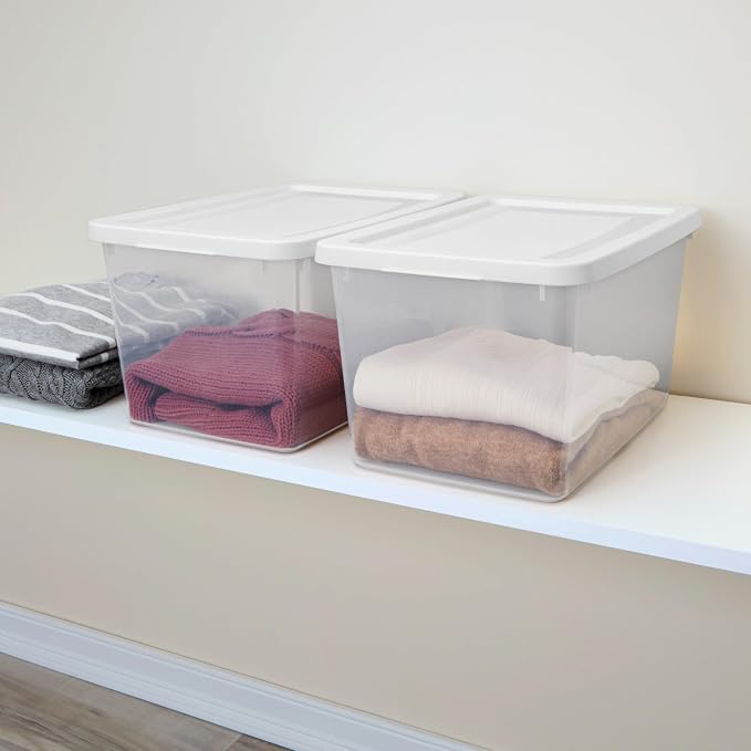 Sterilite Storage Box, Stackable Clear Plastic Bins, 20 Quart, 6-Pack | Heavy-Duty Organizing Containers with Snap-On Lids for Closet, Bathroom, and Office