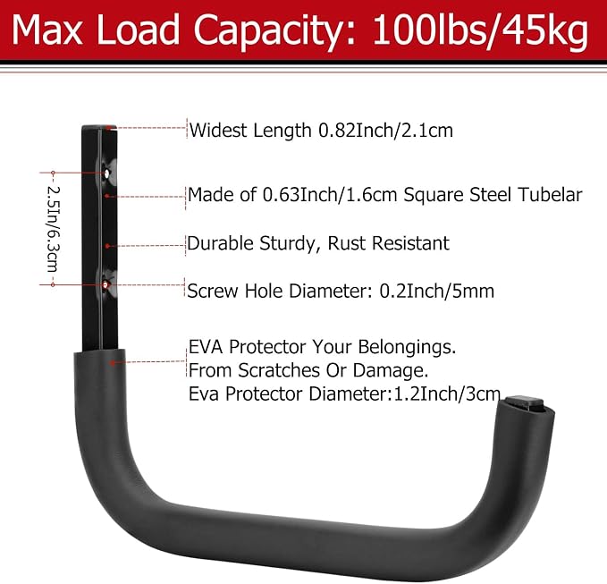 Heavy Duty Garage Storage Hooks, 12.4 Inch Ladder Storage Hanger, Wall Mount Utility Hook for Outdoor Indoor Organizer Folding Chairs, Bike, Tools, Water Pipes