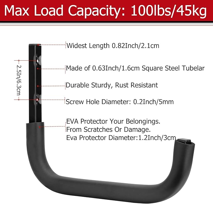 Large Garage Storage Hooks, 12.4 Inch Heavy Duty Garage Storage Organizer Wall Mount Hanging Hanger, Each Max Load 100lbs