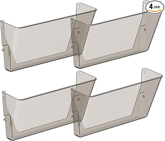 Gawerk Clear Acrylic Single Pocket, Plastic Hanging Wall Mount File Holder for Office Home (Gray, 4 Pack)