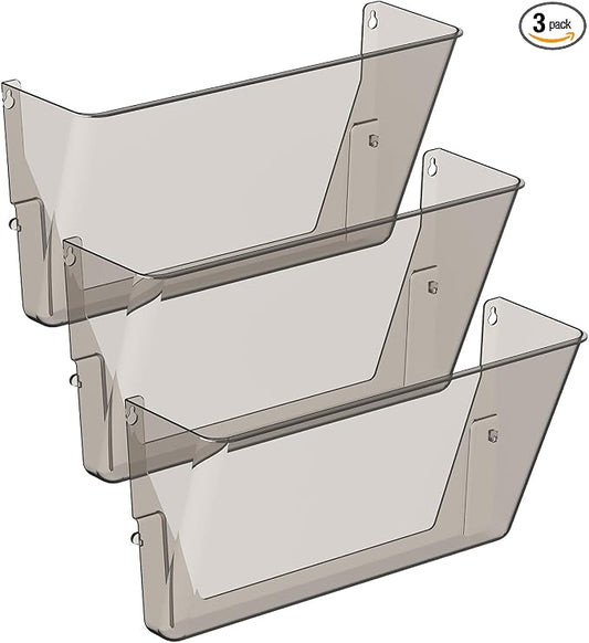 Gawerk Clear Acrylic Single Pocket, Plastic Hanging Wall Mount File Holder for Office Home (Gray, 3 Pack)