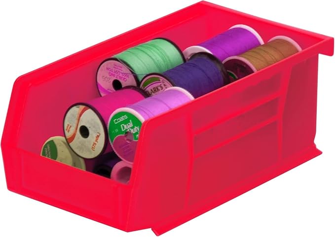 Akro-Mils 30220 AkroBins Plastic Storage Bins, 7"x4"x3", Red, 24-Pack | Space-Saving Stackable Bins for Garage, Pantry, Craft Organization