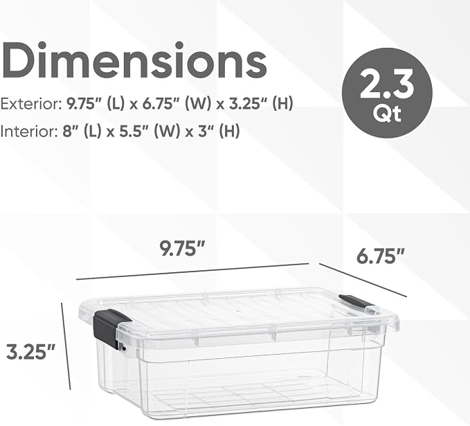 Superio 2.3 Qt Clear Plastic Storage Bin with Lid, Non-Toxic, BPA Free, Odor Free, Organizer Storage Box, Stackable Plastic Tote for Home, Garage, School, and Office, Small