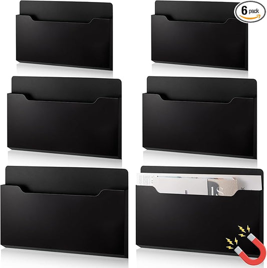 6 Pcs Magnetic Wall File Organizer Magnetic Wall File Holder Refrigerator Magazine Holder for Mail Letters Paper(Black,Horizontal-3 Mixed Size)