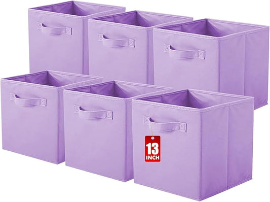 ShellKingdom Storage Bins, Foldable Fabric Storage Cube And Cloth Organizer | Storage Drawer For Closet And Toys, 13 X 13 X 13 INCH, 6 Pack (Lavender)