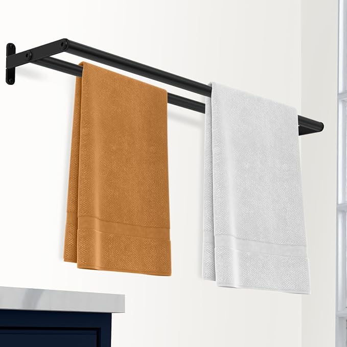 Double Towel Bar, 24 Inch Towel Racks for Bathroom, Stainless Steel Bathroom Towel Holder, Towel Rack Wall Mounted Towel Hanger Towel Rod, Matte Black