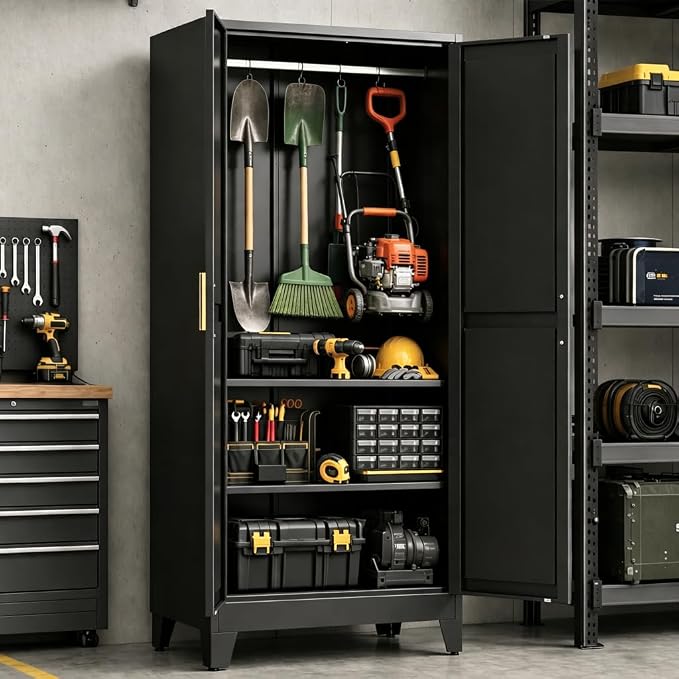 71" H Black Pantry Cabinet,Metal Storage Cabinets with Doors and Shelves,Tall Food Kitchen Cabinets,Farmhouse Kitchen Cabinet,Freestanding Cabinet