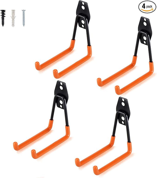 AOBEN Garage Hooks Heavy Duty, Steel Garage Storage Hooks, Utility Tool Hangers and Combinable Wall Mount Garage Hooks for Organizing Ladder, Hold Chairs, Heavy Tools (Medium U, 4 Pack)
