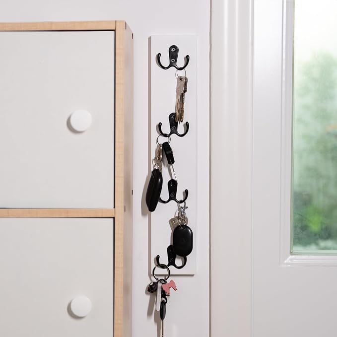 Yohsnor Vertical Design Wall-Mounted Key Holder,Entryway Durable Hook Rack | White Key Hanger Wall Mount for Narrow Spaces – Ideal Storage Solution for Scarves, Wallets, Belts – Rustic Wooden Key Rack
