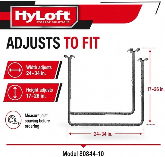 HyLoft Adjustable Garage Ceiling Mount Storage Rack Kit, Ceiling Shelving Mounts, 34 in. x 26 in., 80844-10, Hammertone