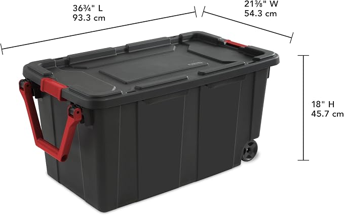 40 Gallon Extra Large Rolling Storage Bins 2-Pack, Black Heavy-Duty Plastic with Pivoting Handle & Leak-Resistant Lid, for Garage Warehouse Industrial Storage