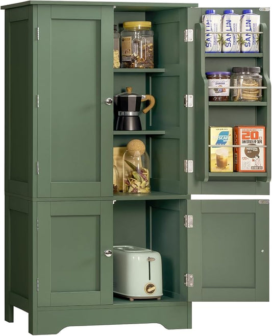 43" H Storage Cabinet with 4 Doors, Kitchen Cabinet with 6 Door Shelves, Kitchen Pantry Cabinets for Living Room, Dining Room, Bathroom, Forest Green