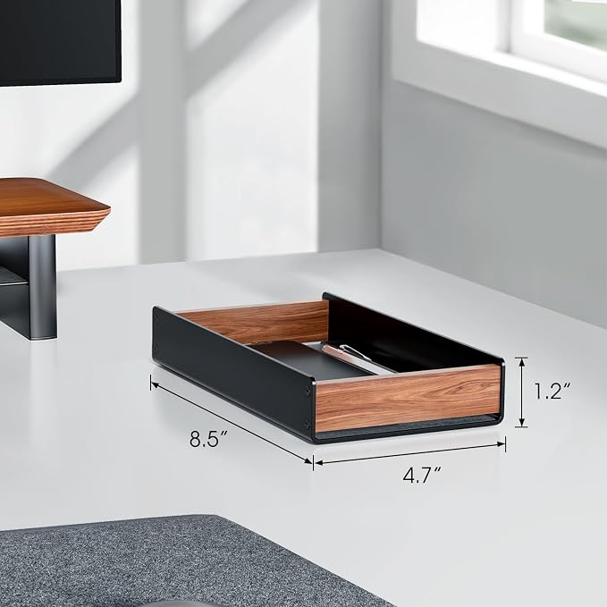 UPERGO Walnut & Aluminum Desk Drawer Organizer, Valet Tray Catchall for Men | EDC for Men, Open Top Design, Soft Felt Lining, Holds Keys Watch Pens Sticky Notes, Desk & Nightstand