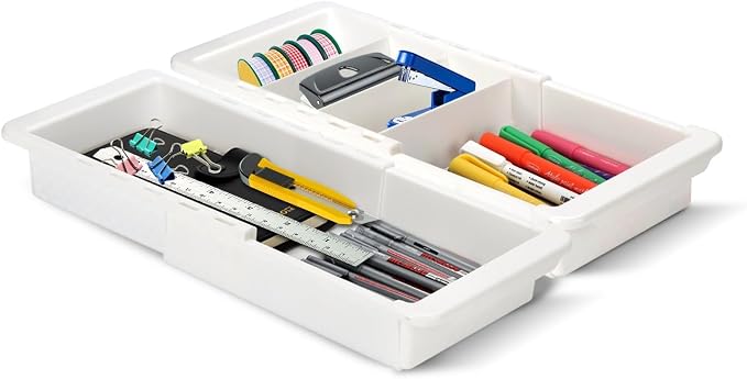 YOOUSOO Expandable Drawer Organizer, 2 PCS Adjustable Drawer Organizer Trays, Drawer Dividers Organizers and Storage For Office Supplies, Pens, Makeup,Utensils, Tools, Flatware and Junks, White | Drawer Dividers Organizers and Storage For Office Suppli...