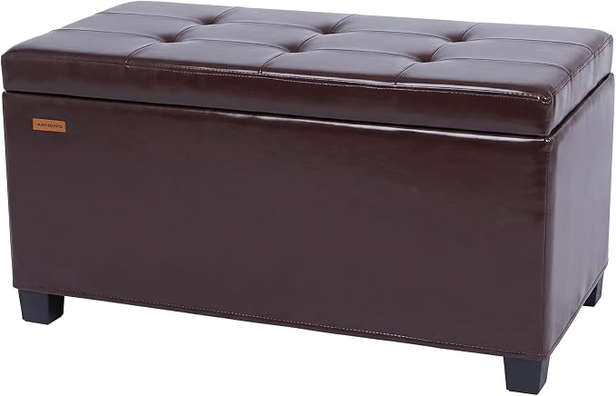 ABHENG Storage Ottoman Bench Steel Frame Synthetic Leather Cover with Legs, 31.5”W x 15.7”D x 15.7”H, end of Bed Storage Bench Chest Hold up to 770 LB Living Room Bedroom Brown UASND71R