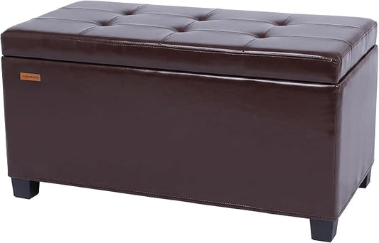 ABHENG Storage Ottoman Bench Steel Frame Synthetic Leather Cover with Legs, 31.5”W x 15.7”D x 15.7”H, end of Bed Storage Bench Chest Hold up to 770 LB Living Room Bedroom Brown UASND71R