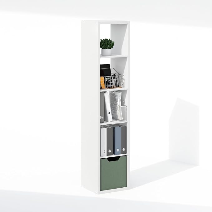 Furinno Cubic Extra Thick 5-Cube Closet Organizers and Storage, White | 14.6 x 16 x 72 in, Open Shelf Closet Storage, Closet Organizer, for Wardrobe, Bedroom, Living Room